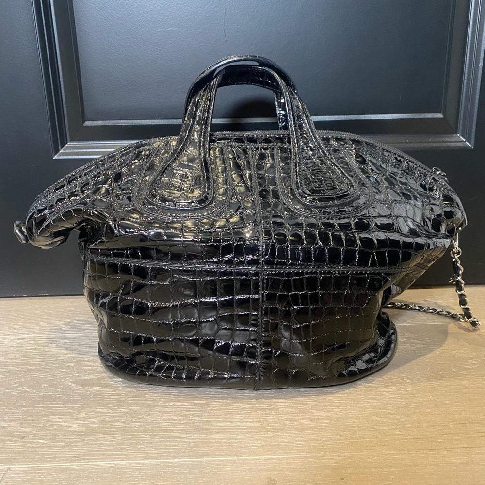 Black Givenchy Nightingale Crocodile Patent Leather